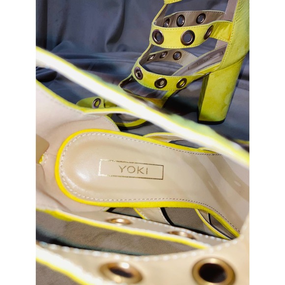 New Yoki Yellow Gladiator Block Heeled Suede Sandal Size 8 - Picture 6 of 9